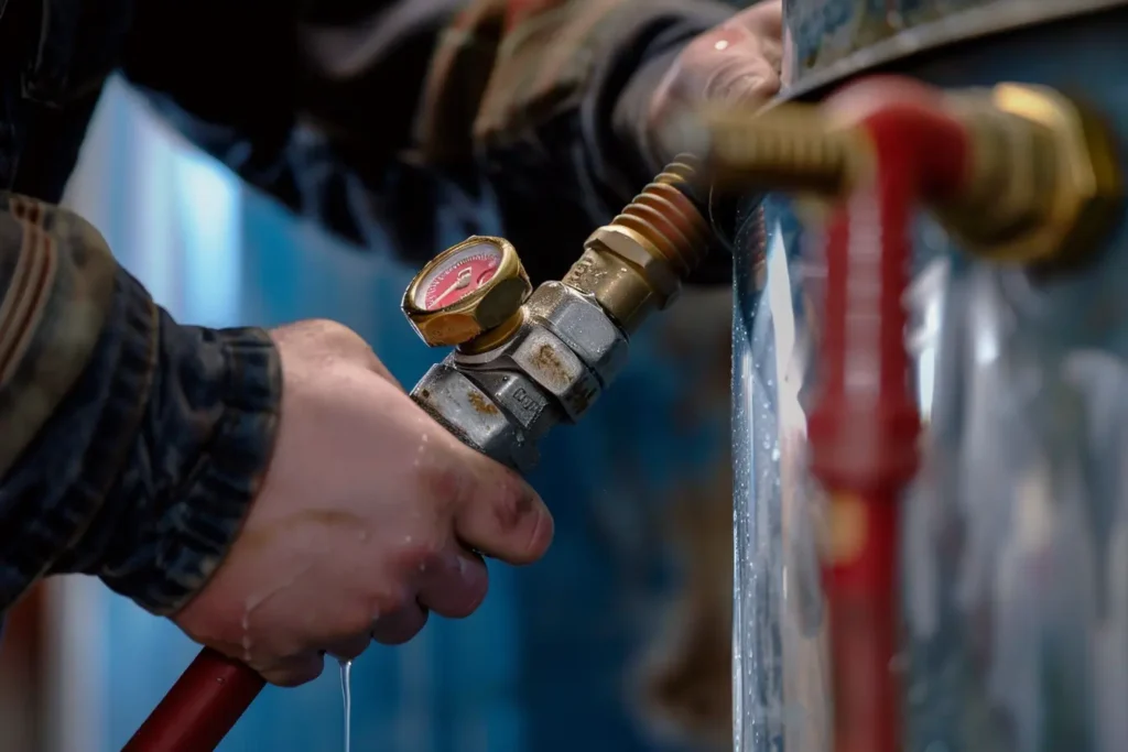 a plumber attaching the garden hose