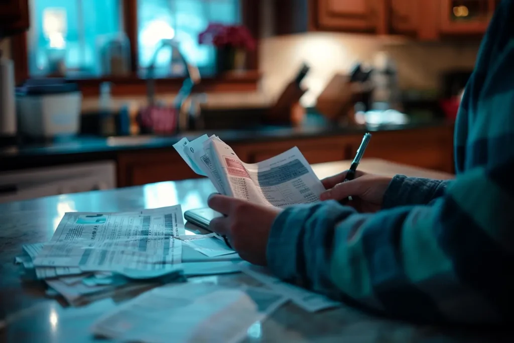 a family member checking the water bill