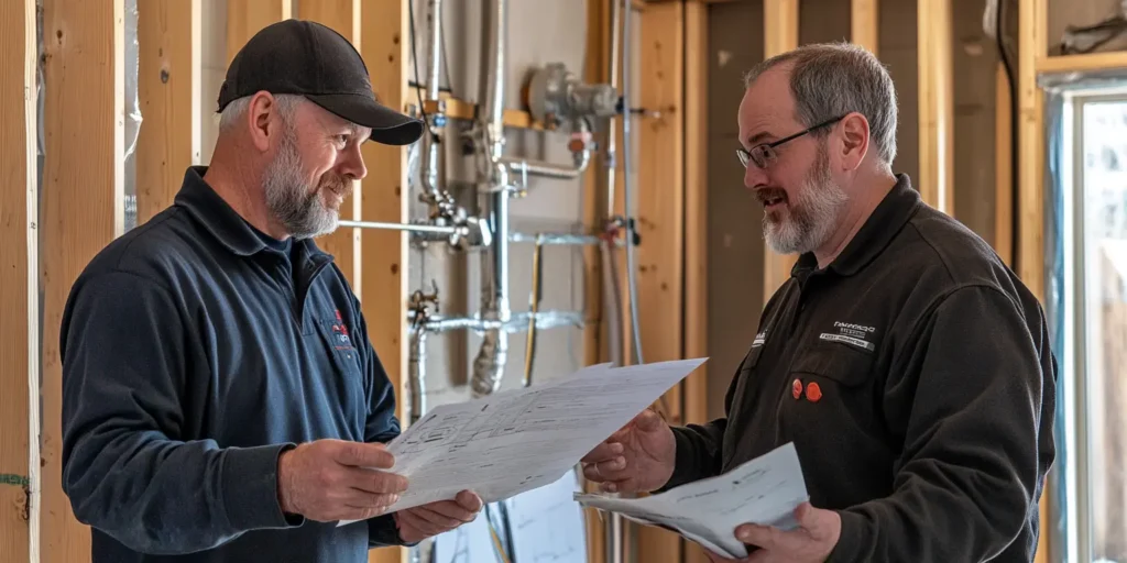 kingdombasedplumbing-blog-a plumber and a house owner discussing plumbing permits