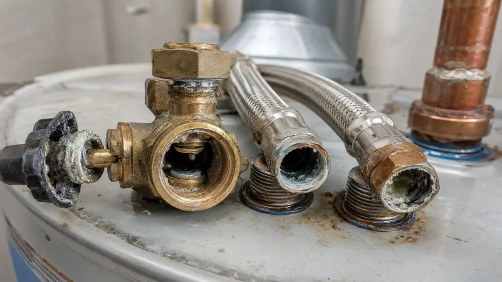 aging shutoff valves and supply connectors inside a water heater