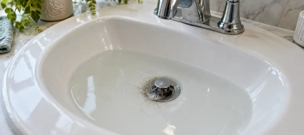 a sink clogged in hair